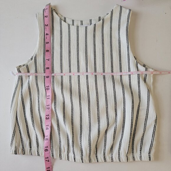 Zara 2 Piece Set Sleeveless Top And Skirt Black Embossed Stripes White Sz 10 New - Picture 6 of 9